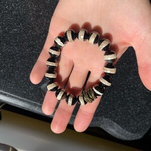 Tibetan Black Zebra Agate with Black Onyx CZ Stripe. Bracelet for women.